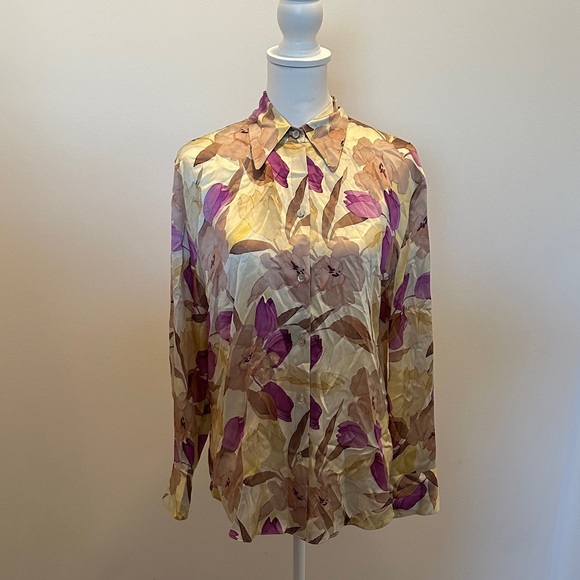 Vince Floral Silk Button Up Blouse
